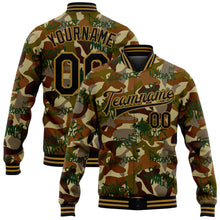 Load image into Gallery viewer, Custom Camo Black-Old Gold Graffiti Drips 3D Pattern Design Bomber Full-Snap Varsity Letterman Salute To Service Jacket