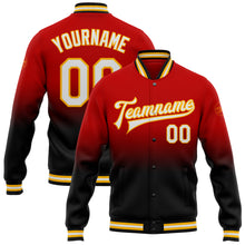 Load image into Gallery viewer, Custom Red White Black-Gold Bomber Full-Snap Varsity Letterman Fade Fashion Jacket
