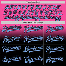 Load image into Gallery viewer, Custom Pink Light Blue-Black Bomber Full-Snap Varsity Letterman Fade Fashion Jacket