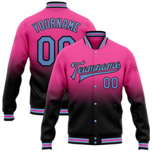 Load image into Gallery viewer, Custom Pink Light Blue-Black Bomber Full-Snap Varsity Letterman Fade Fashion Jacket