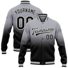 Load image into Gallery viewer, Custom Gray Black-White Bomber Full-Snap Varsity Letterman Fade Fashion Jacket