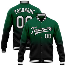 Load image into Gallery viewer, Custom Kelly Green White-Black Bomber Full-Snap Varsity Letterman Fade Fashion Jacket