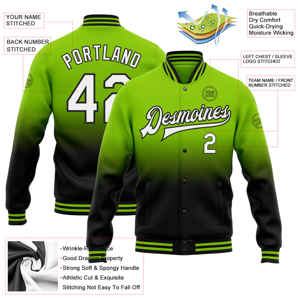 Custom Navy Gray-White Varsity Full-Zip Gradient Fashion Letterman Bomber Jacket