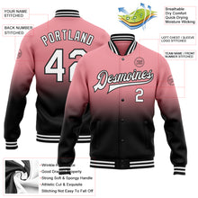 Load image into Gallery viewer, Custom Medium Pink White-Black Bomber Full-Snap Varsity Letterman Fade Fashion Jacket