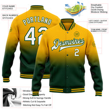 Load image into Gallery viewer, Custom Gold White-Green Bomber Full-Snap Varsity Letterman Fade Fashion Jacket