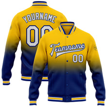 Load image into Gallery viewer, Custom Yellow White-Royal Bomber Full-Snap Varsity Letterman Fade Fashion Jacket