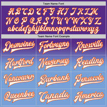 Load image into Gallery viewer, Custom Purple White Light Blue-Orange Bomber Full-Snap Varsity Letterman Fade Fashion Jacket