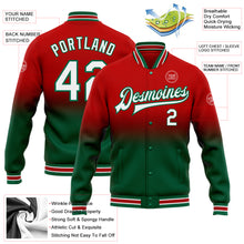 Load image into Gallery viewer, Custom Red White-Kelly Green Bomber Full-Snap Varsity Letterman Fade Fashion Jacket