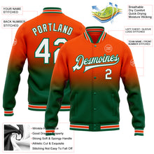 Load image into Gallery viewer, Custom Orange White-Kelly Green Bomber Full-Snap Varsity Letterman Fade Fashion Jacket