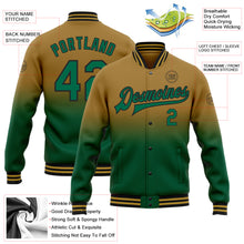 Load image into Gallery viewer, Custom Old Gold Kelly Green-Black Bomber Full-Snap Varsity Letterman Fade Fashion Jacket