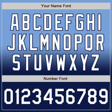 Load image into Gallery viewer, Custom Light Blue White-Navy Bomber Full-Snap Varsity Letterman Fade Fashion Jacket