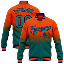 Load image into Gallery viewer, Custom Orange Teal-Navy Bomber Full-Snap Varsity Letterman Fade Fashion Jacket