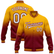Load image into Gallery viewer, Custom Gold White-Crimson Bomber Full-Snap Varsity Letterman Fade Fashion Jacket