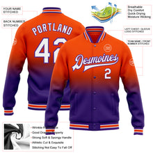 Load image into Gallery viewer, Custom Orange White-Purple Bomber Full-Snap Varsity Letterman Fade Fashion Jacket