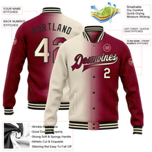 Load image into Gallery viewer, Custom Maroon Cream-Black Bomber Full-Snap Varsity Letterman Gradient Fashion Jacket