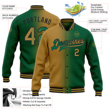 Load image into Gallery viewer, Custom Kelly Green Old Gold-Black Bomber Full-Snap Varsity Letterman Gradient Fashion Jacket