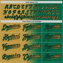 Load image into Gallery viewer, Custom Kelly Green Old Gold-Black Bomber Full-Snap Varsity Letterman Gradient Fashion Jacket