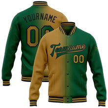 Load image into Gallery viewer, Custom Kelly Green Old Gold-Black Bomber Full-Snap Varsity Letterman Gradient Fashion Jacket