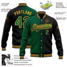 Load image into Gallery viewer, Custom Black Kelly Green-Gold Bomber Full-Snap Varsity Letterman Gradient Fashion Jacket