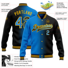 Load image into Gallery viewer, Custom Black Powder Blue-Gold Bomber Full-Snap Varsity Letterman Gradient Fashion Jacket