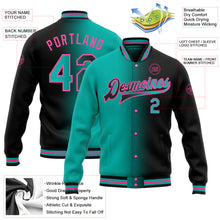 Load image into Gallery viewer, Custom Black Aqua-Pink Bomber Full-Snap Varsity Letterman Gradient Fashion Jacket
