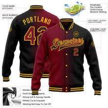 Load image into Gallery viewer, Custom Black Crimson-Gold Bomber Full-Snap Varsity Letterman Gradient Fashion Jacket