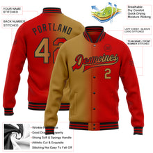 Load image into Gallery viewer, Custom Red Old Gold-Black Bomber Full-Snap Varsity Letterman Gradient Fashion Jacket