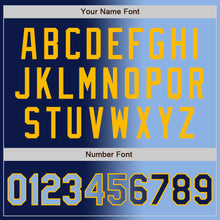 Load image into Gallery viewer, Custom Navy Light Blue-Gold Bomber Full-Snap Varsity Letterman Gradient Fashion Jacket