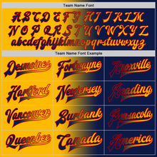 Load image into Gallery viewer, Custom Navy Gold-Red Bomber Full-Snap Varsity Letterman Gradient Fashion Jacket