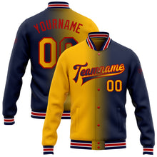 Load image into Gallery viewer, Custom Navy Gold-Red Bomber Full-Snap Varsity Letterman Gradient Fashion Jacket