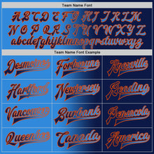 Load image into Gallery viewer, Custom Navy Powder Blue-Orange Bomber Full-Snap Varsity Letterman Gradient Fashion Jacket