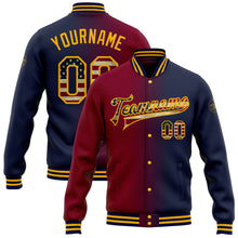 Load image into Gallery viewer, Custom Navy Vintage USA Flag Maroon-Gold Bomber Full-Snap Varsity Letterman Gradient Fashion Jacket