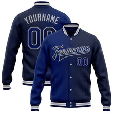Load image into Gallery viewer, Custom Navy Royal-Gray Bomber Full-Snap Varsity Letterman Gradient Fashion Jacket