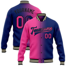 Load image into Gallery viewer, Custom Royal Pink-Black Bomber Full-Snap Varsity Letterman Gradient Fashion Jacket