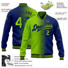 Load image into Gallery viewer, Custom Royal Neon Green-Black Bomber Full-Snap Varsity Letterman Gradient Fashion Jacket