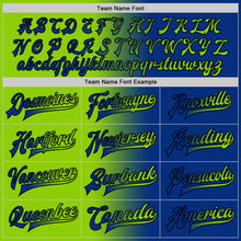 Load image into Gallery viewer, Custom Royal Neon Green-Black Bomber Full-Snap Varsity Letterman Gradient Fashion Jacket