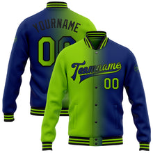 Load image into Gallery viewer, Custom Royal Neon Green-Black Bomber Full-Snap Varsity Letterman Gradient Fashion Jacket