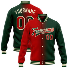 Load image into Gallery viewer, Custom Green Red-Cream Bomber Full-Snap Varsity Letterman Gradient Fashion Jacket