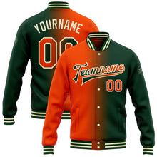 Load image into Gallery viewer, Custom Green Orange-Cream Bomber Full-Snap Varsity Letterman Gradient Fashion Jacket