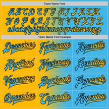 Load image into Gallery viewer, Custom Sky Blue Gold-Black Bomber Full-Snap Varsity Letterman Gradient Fashion Jacket