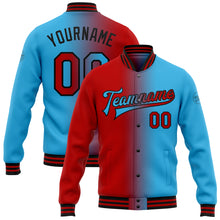 Load image into Gallery viewer, Custom Sky Blue Red-Black Bomber Full-Snap Varsity Letterman Gradient Fashion Jacket