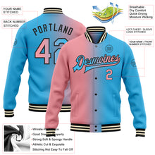 Load image into Gallery viewer, Custom Sky Blue Medium Pink-Black Bomber Full-Snap Varsity Letterman Gradient Fashion Jacket