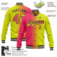 Load image into Gallery viewer, Custom Neon Yellow Neon Pink-Black Bomber Full-Snap Varsity Letterman Gradient Fashion Jacket