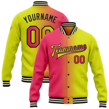 Load image into Gallery viewer, Custom Neon Yellow Neon Pink-Black Bomber Full-Snap Varsity Letterman Gradient Fashion Jacket