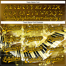 Load image into Gallery viewer, Custom Brown Gold-Black Piano Music Festival 3D Pattern Design Bomber Full-Snap Varsity Letterman Jacket