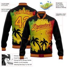 Load image into Gallery viewer, Custom Black Gold-Crimson Black History Month Hawaii Palm Trees 3D Bomber Full-Snap Varsity Letterman Jacket