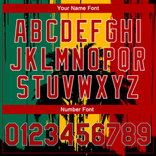 Load image into Gallery viewer, Custom Gold Red Black-Kelly Green Black History Month Hawaii Palm Trees 3D Bomber Full-Snap Varsity Letterman Jacket