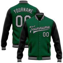 Load image into Gallery viewer, Custom Kelly Green Gray-Black Bomber Full-Snap Varsity Letterman Two Tone Jacket