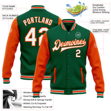 Load image into Gallery viewer, Custom Kelly Green White-Orange Bomber Full-Snap Varsity Letterman Two Tone Jacket