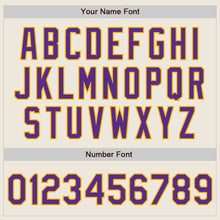 Load image into Gallery viewer, Custom Cream Purple-Gold Bomber Full-Snap Varsity Letterman Two Tone Jacket
